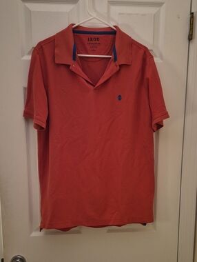 Izod Men's Coral-Red Polo with Blue Trim